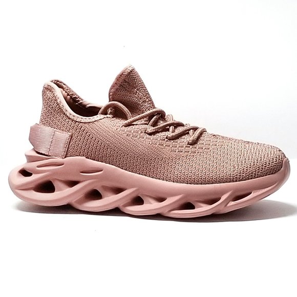 New Mauve Pink Knit Comfy Lace Up Light Weight Sneakers - Picture 2 of 4